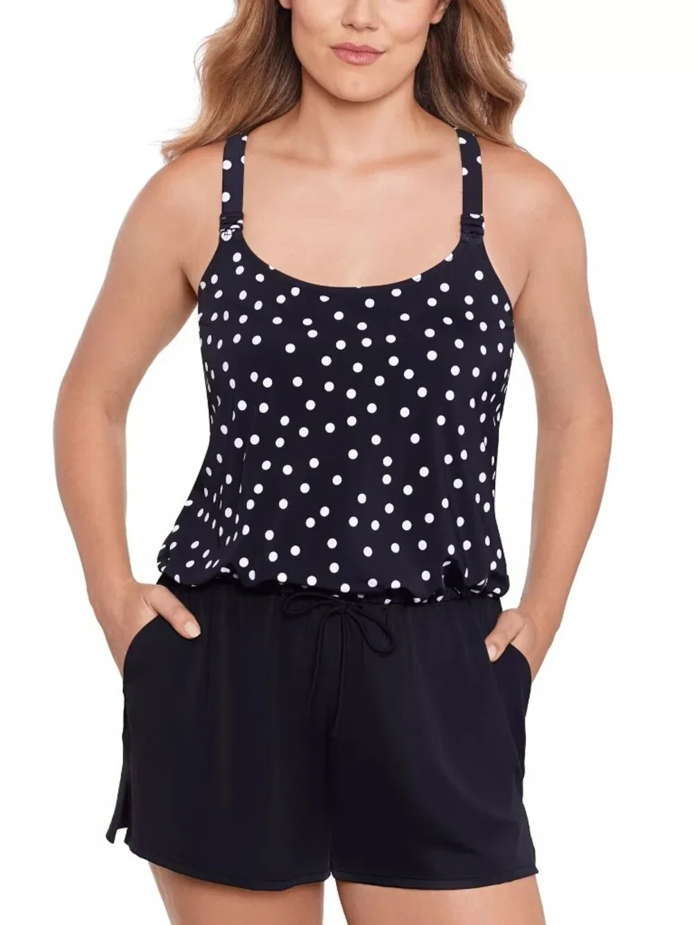 112$ Swim Solutions One Piece Polka Dot Swim Romper Size 18 US Black - Picture 3 of 3
